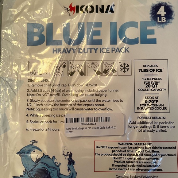 NEW Kona Large 2 Ice Packs Blue Ice 4lb Refreezable Reusable Cooler Packs NWT - Picture 7 of 13